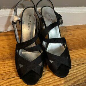 David’s Bridal Black strappy heels with rhinestone size 10.5